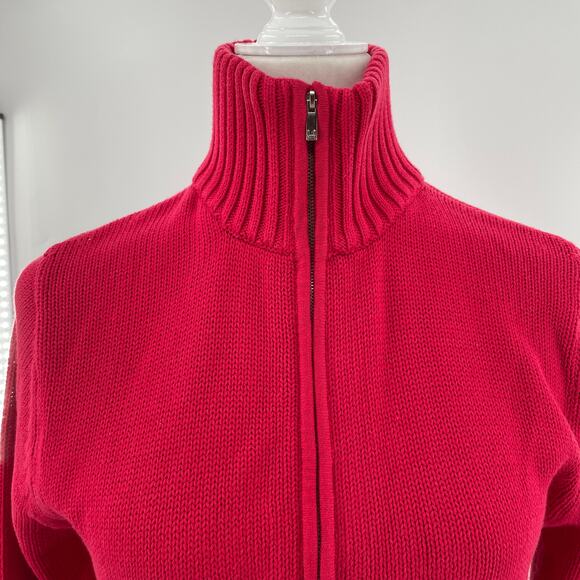 Adolfo Dominquez Red Knit Pockets Belted Designer Sweater Zip Jacket Women L NWT - Picture 4 of 12